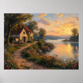 Lantlig Bondgård Soluppgångslandskap Poster