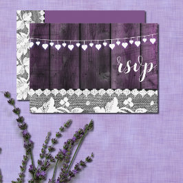 lantlig bröllops-rsvp - trä, spets, hjärtan av snö inbjudningar