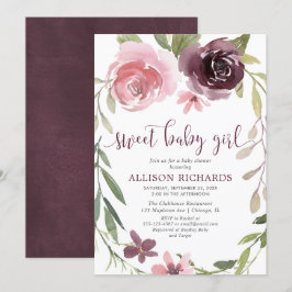 Lantlig burgundy rodna blom- flickababy shower inbjudningar
