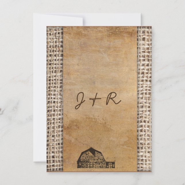 Lantlig Burlap för landvintageladugård Inbjudningar (Baksida)