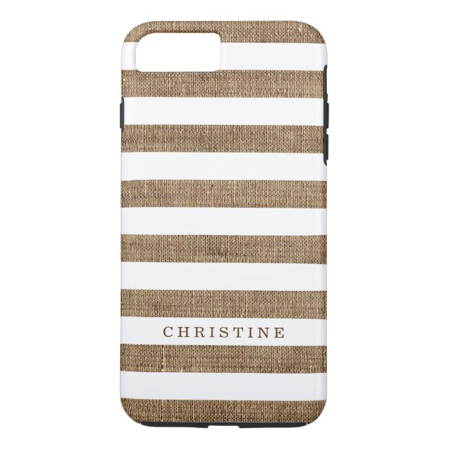 Lantlig Burlap görat randig Monogramnamn Case-Mate iPhone Skal (Baksida)