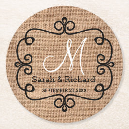 Lantlig BurlapbröllopMonogram Underlägg Papper Rund
