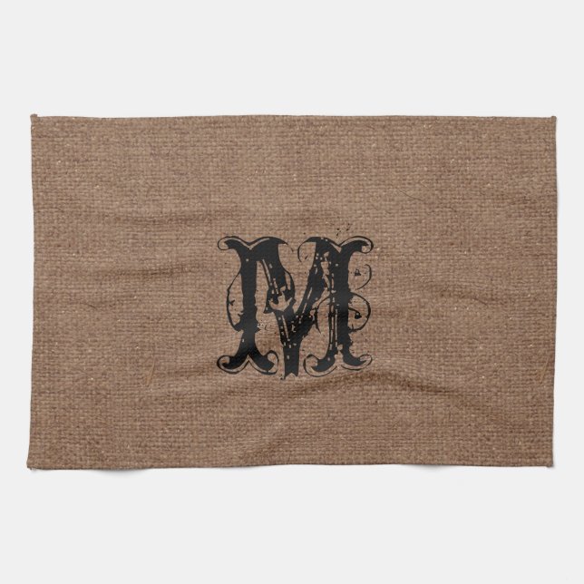 Lantlig BurlapsvartMonogram - shabby chic Kökshandduk (Horisontell)