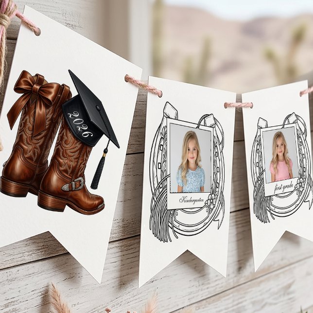 Lantlig Chic Lantlig Examen Skolår Foto Vimplar (Country Glam Graduation Bunting Banner with School Years Photos)
