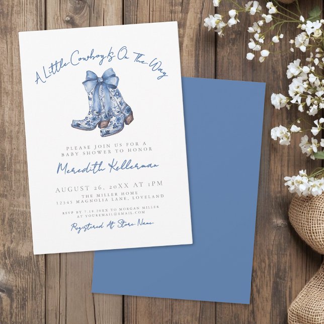 Lantlig Cowboy Baby Shower Inbjudningar (Country Bow Cowboy Baby Shower Invitation)