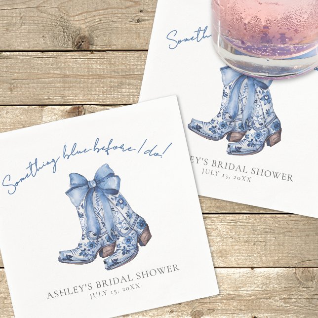 Lantlig Cowboy Bröllopsdusch med Blåa Band Pappersservett (Country Blue Bow Cowboy Bridal Shower Napkins)