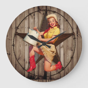 lantlig cowgirl för westernt land för BarnWood Stor Klocka