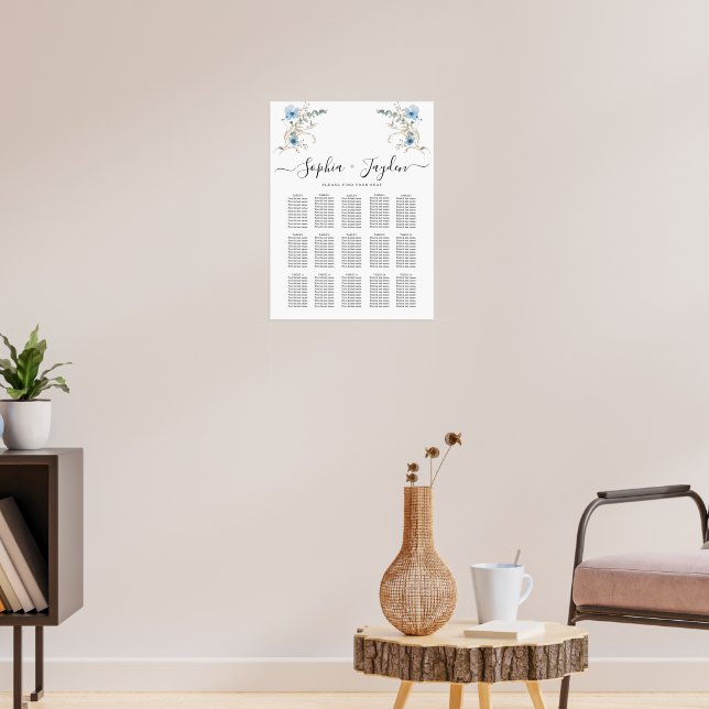 lantlig dammig blå akvarell blomsterbukett poster (Vardagsrum 3)