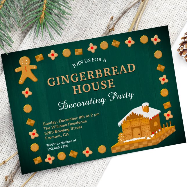 Lantlig dekoration av hus i pepparkaksgingbregott  inbjudningar (Skapare uppladdad)