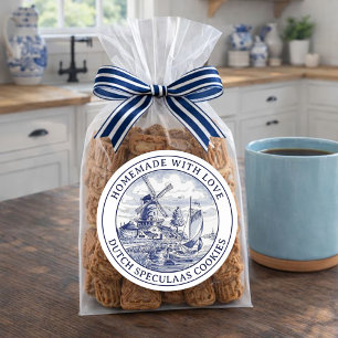 Lantlig Delft Blå Holländsk Väderkvarn Speculaas K Runt Klistermärke