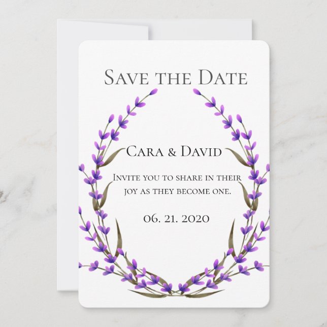 Lantlig Elegant Chic Lila Blommig Spara Datum I Inbjudningar (Framsida)