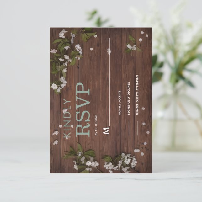 lantlig elfenbensblommig trärsvp-kort  OSA kort (Stående Fram)