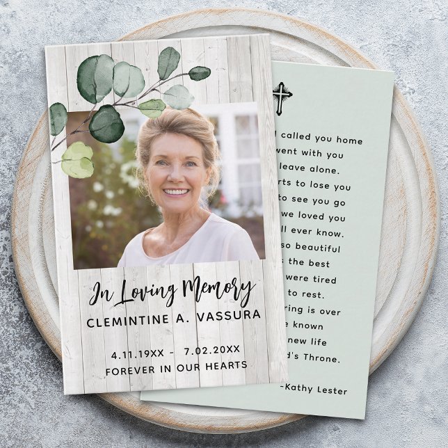 Lantlig eukalyptus-sympati-bön-fotokort visitkort (Rustic Eucalyptus Sympathy Prayer Photo Card)