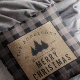 Lantlig familjenamn God Jul Rutig rutmönster Kudde