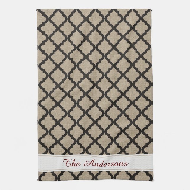 Lantlig FauxBurlap och svart marockanska Kökshandduk (Vertikal)