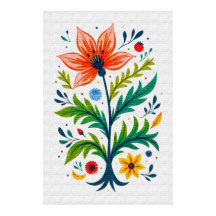 Lantlig Folkkonst Blommig Träd Canvastryck Stil
