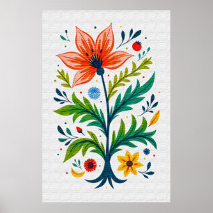 Lantlig Folkkonst Blommig Träd Canvastryck Stil Poster