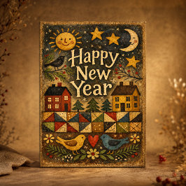 Lantlig folkkonstby New Year Helgkort