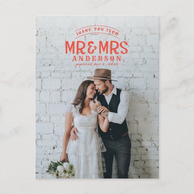 Lantlig foto tack bröllopsannons meddelande vykort (Framsida)