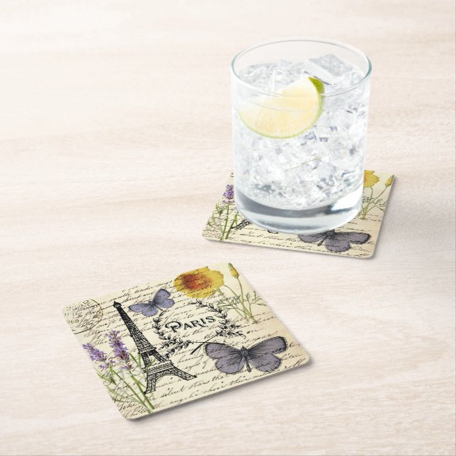 lantlig fransk landsbygdskrift Paris Eiffeltornet Underlägg Papper Kvadrat (Insitu)