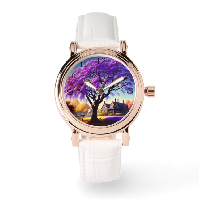**"Lantlig frid: Den purpbla jacarandans famn Armbandsur (Framsida)