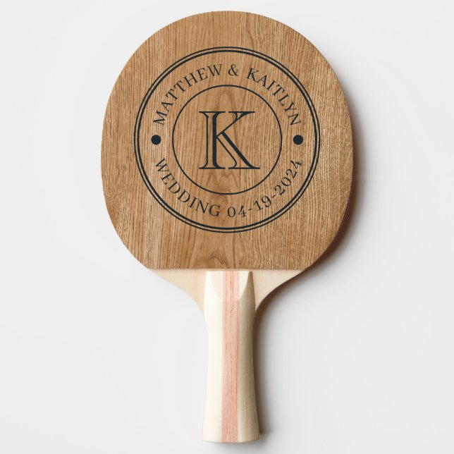 Lantlig furuträ furuboll bröllop monogram pingisracket (Baksidan)