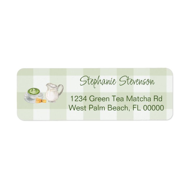 Lantlig Gingham Matcha Te Returadressetikett Returadress Etikett (Framsidan)