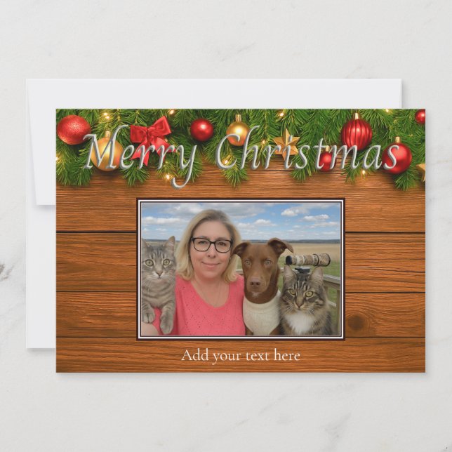 Lantlig Glad jul fotokort – Anpassningsbar Julkort (Framsida)