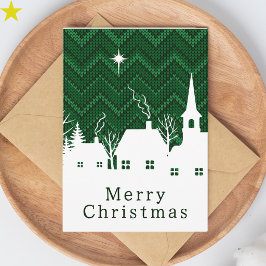 Lantlig grön kilstrikad julby kort