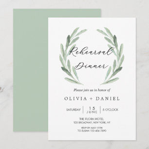 Lantlig grön olivgrön grenkranrepetition middag inbjudningar