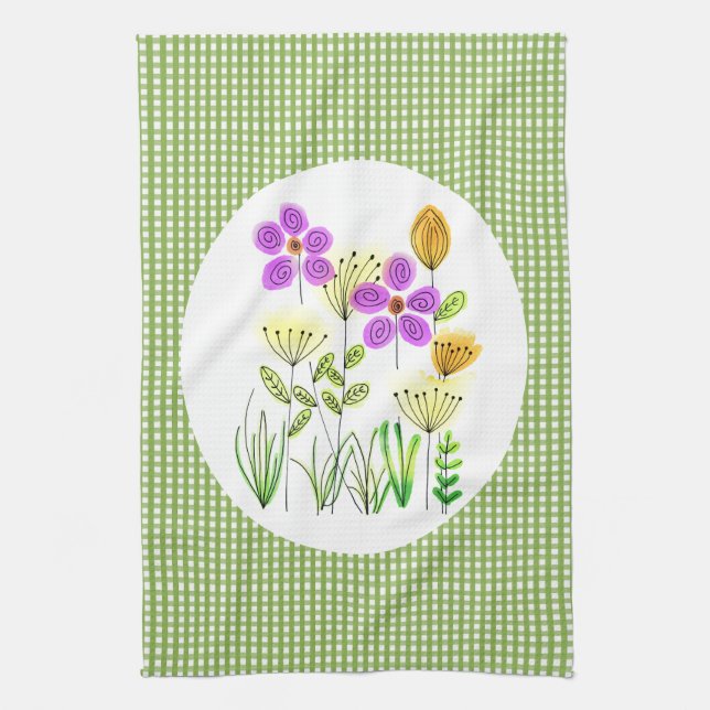 Lantlig hem-stil Gingham och vildblomma kök Kökshandduk (Vertikal)