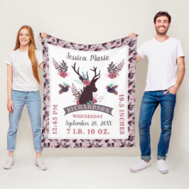 Lantlig hjorthuvud Babyflicka Födelsejournalstatis Fleecefilt