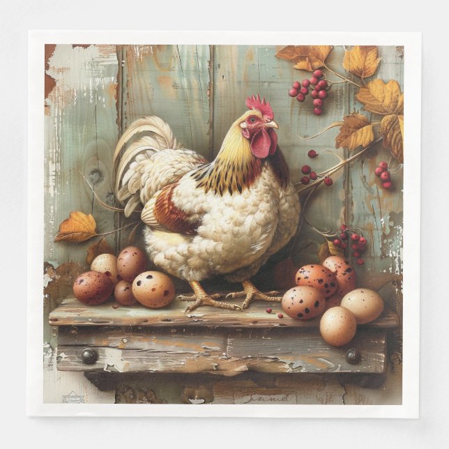 Lantlig Höna Koja Pappersservett (Framsida)