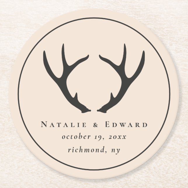 Lantlig horn på kronhjortspara datera underlägg papper rund (Framsidan)