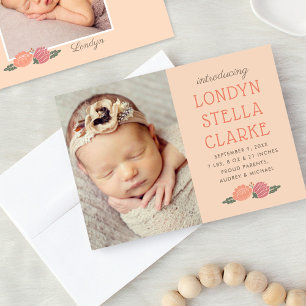 Lantlig höst blommig babyflicka fotofödsel Peach Meddelande