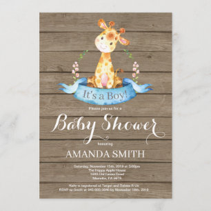 Lantlig inbjudan för pojkegiraffbaby shower