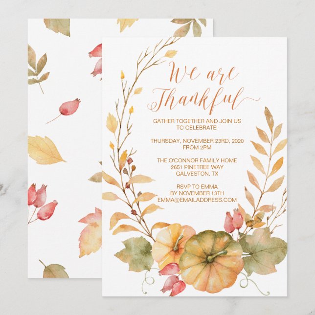 Lantlig inbjudan för thanksgivinginbjudannedgång (Fram/baksida)