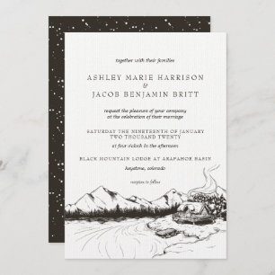 Lantlig inbjudan för vinterbergbröllop
