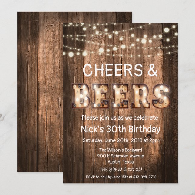 Lantlig jubel- och ölinbjudan inbjudningar (Fram/baksida)