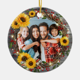 Lantlig jul för foto för solroskranfamilj julgransprydnad keramik