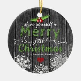 Lantlig jul Mistletoe & snöflingor för trä | Julgransprydnad Keramik