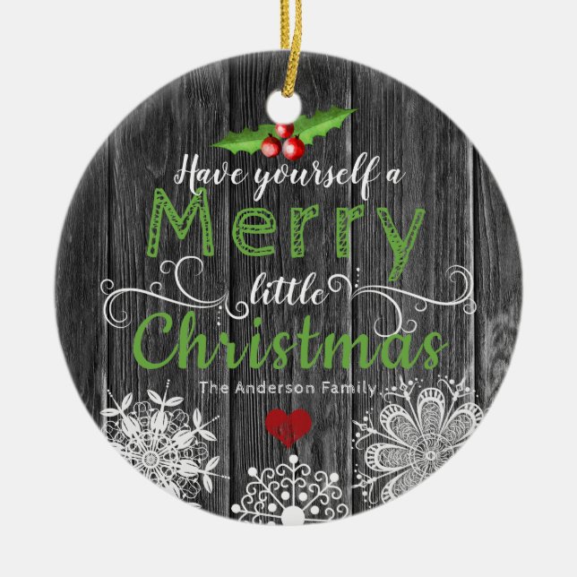 Lantlig jul Mistletoe & snöflingor för trä | Julgransprydnad Keramik (Framsidan)