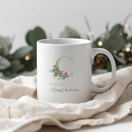 Lantlig julgren med initialer och namn jul kaffemugg