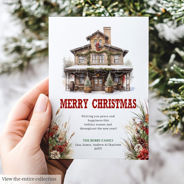 Lantlig julhälsningskort för bondgårdstema, utskri julkort (Rustic farmhouse Christmas greeting card printable

)