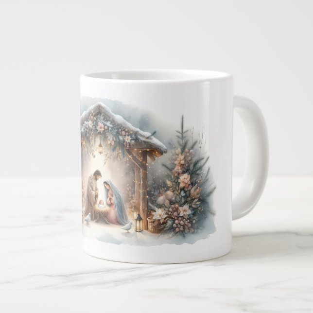 Lantlig julkrubba med vinterblommor jumbo mugg (Framsida höger)