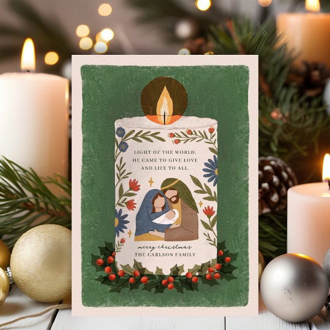 Lantlig jullyskljus Nativitet Religiös Jul Platt Julkort (Skapare uppladdad)