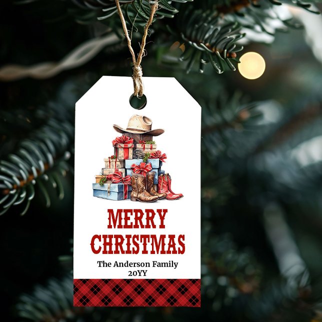 Lantlig julmärkning för västerntema med möjlighet  presentetikett (Rustic Western Christmas tag editable with name)