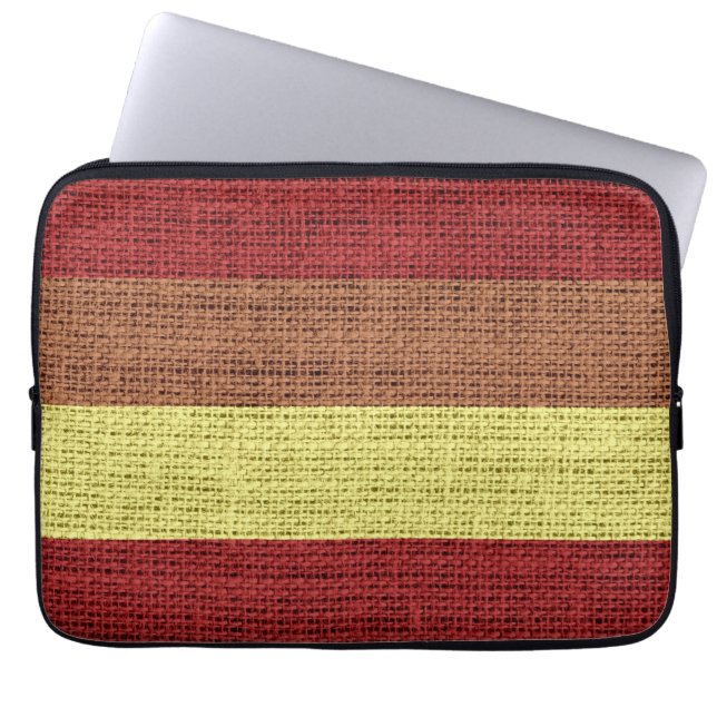 Lantlig Jute för röd & gul randBurlap Laptop Sleeve (Framsidan)