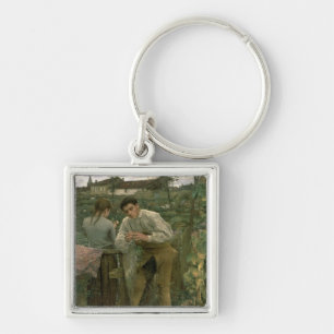 Lantlig kärlek, 1882 fyrkantig silverfärgad nyckelring