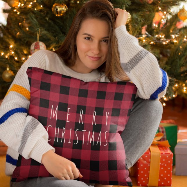 Lantlig Karo Glad Jul Kudde (Skapare uppladdad)